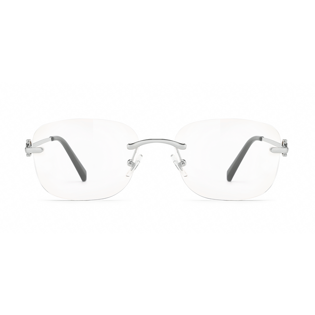 Rimless Transparent Rectangular Silver